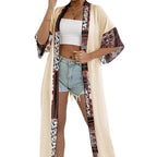 Damen eleganter, leichter Kaftan mit buntem Häkelbesatz R&B