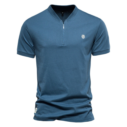 Herren Kurzarm Henley-T-Shirt mit modernem Reißverschluss und hochwertiger Baumwollmischung R&B