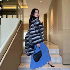 Damen Strickmaxikleid mit Knopfleiste und modischem V-Ausschnitt R&B