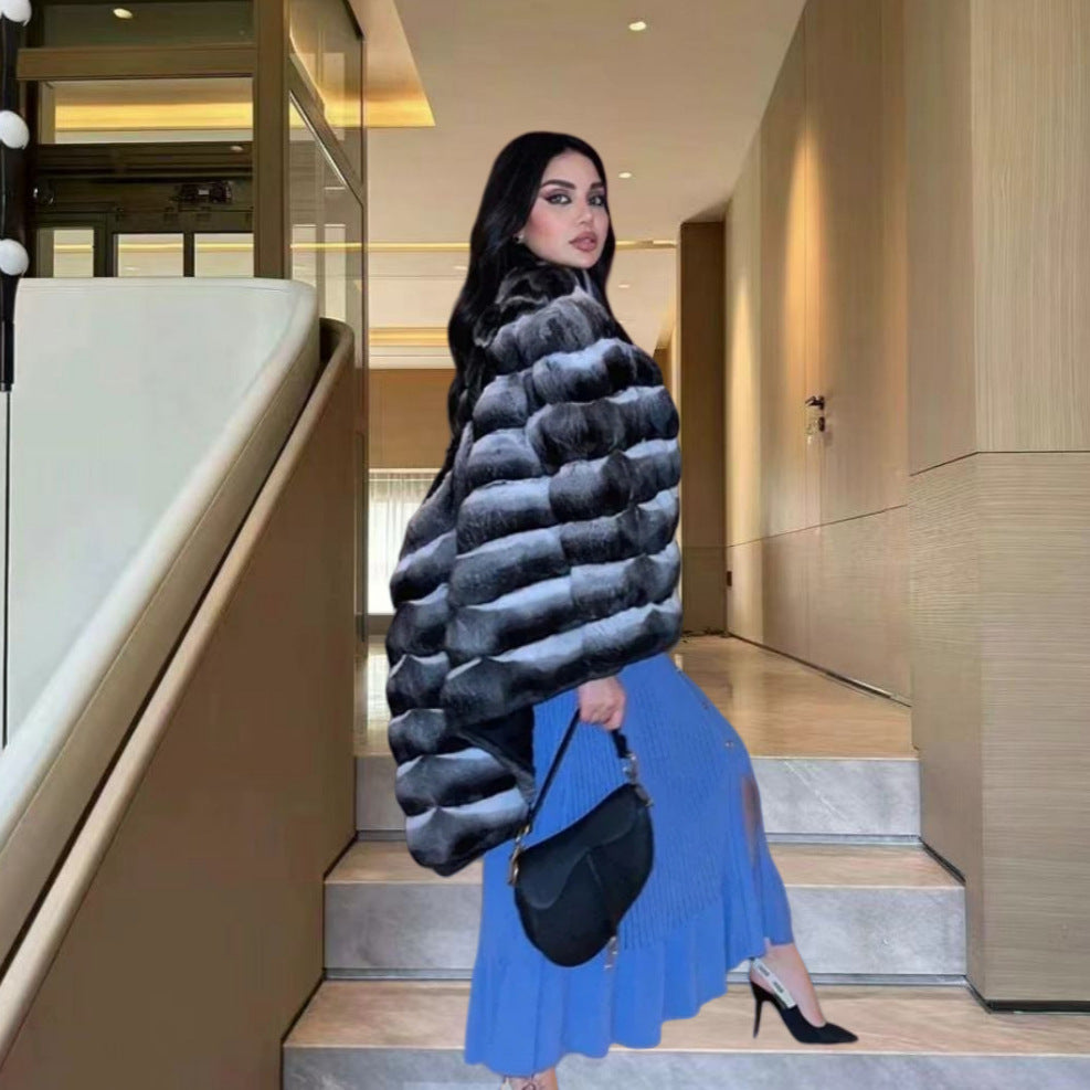 Damen Strickmaxikleid mit Knopfleiste und modischem V-Ausschnitt R&B