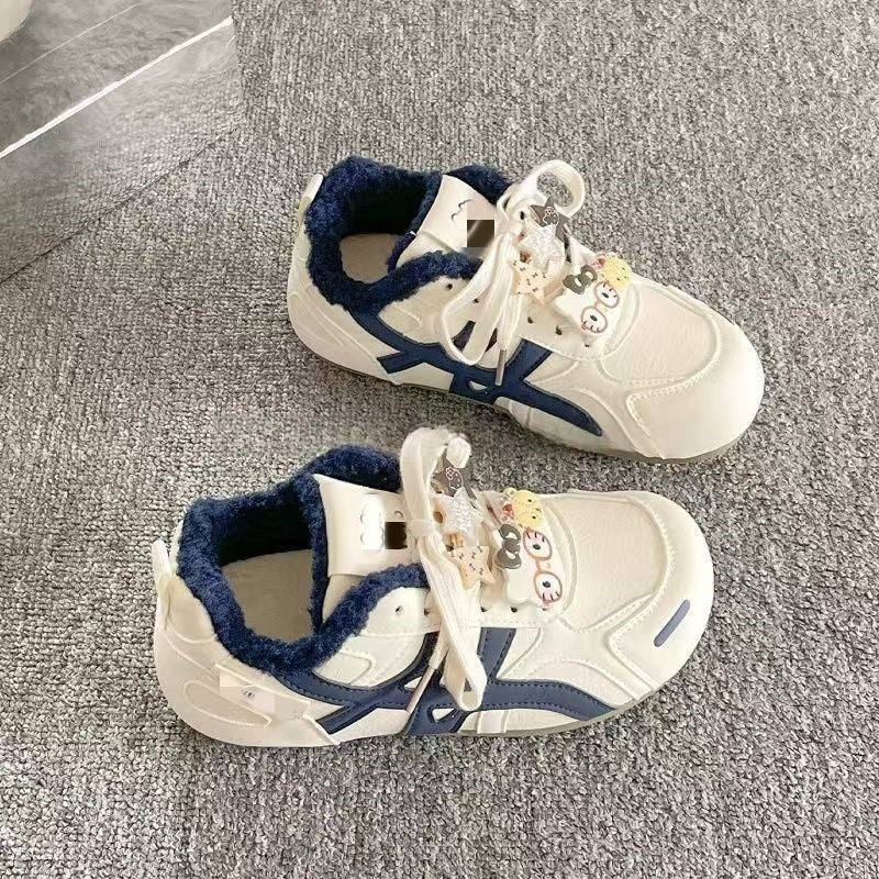 Damen modische Sneaker mit wärmendem Kunstfellfutter und verspieltem Dekor R&B