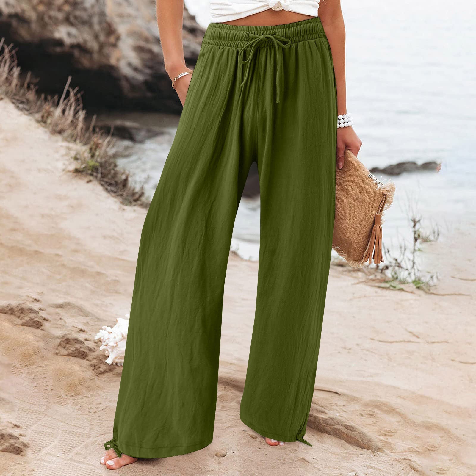 Damen Weite hose mit elastischem Bund und praktischen Taschen R&B