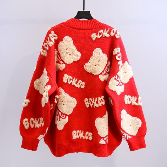 Damen Kuscheliger Cardigan mit Bärenmotiv R&B