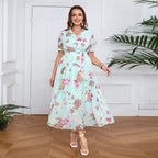 Damen Bohemian Maxikleid mit voluminösem Rock und floralem Design R&B