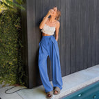 Damen Weit geschnittene High-Waist-Hose mit BindR&Band und schickem Faltenwurf R&B