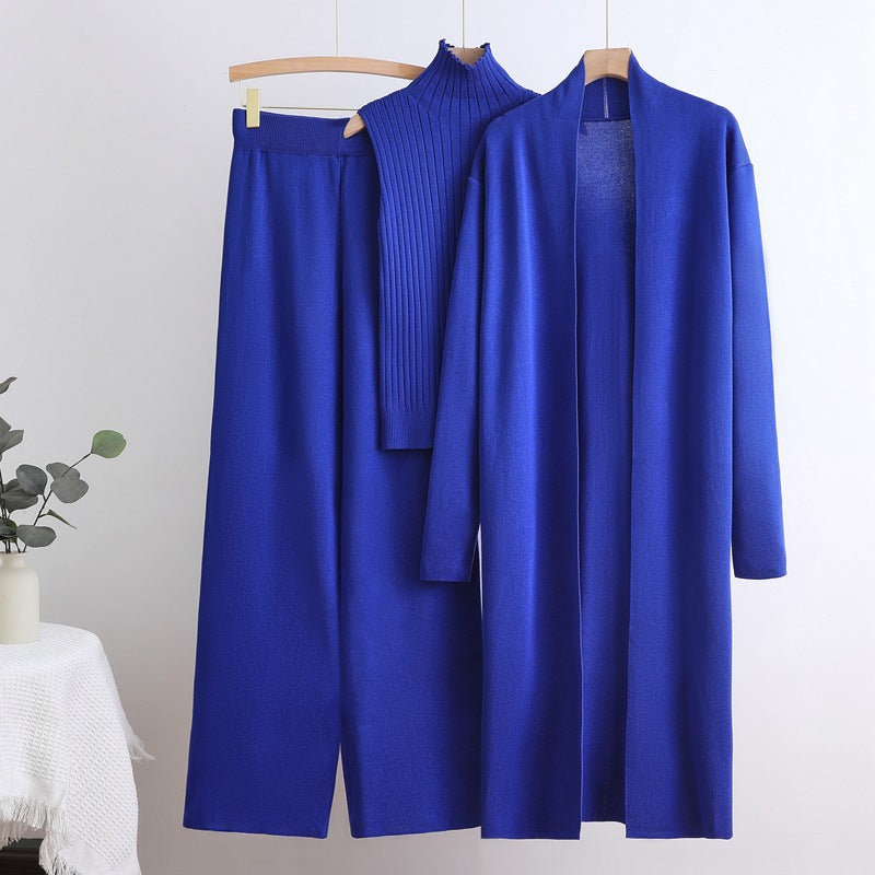 Damen gemütliches Strick-Loungewear-Set mit langem Cardigan und Rippenshirts R&B