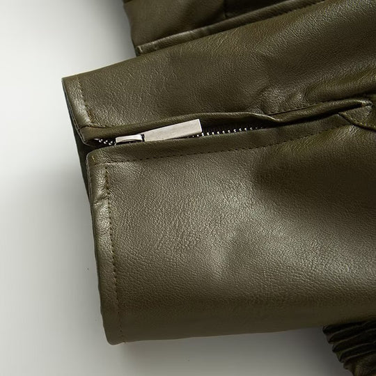 Damen Kunstlederjacke mit elastischem Bund und lässigem Schnitt R&B