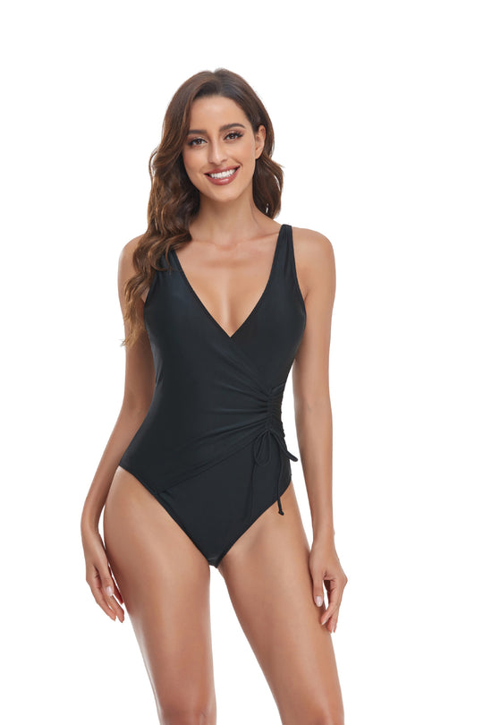 Damen Sportlicher Einteiler Badeanzug mit modernem Wickeldesign R&B