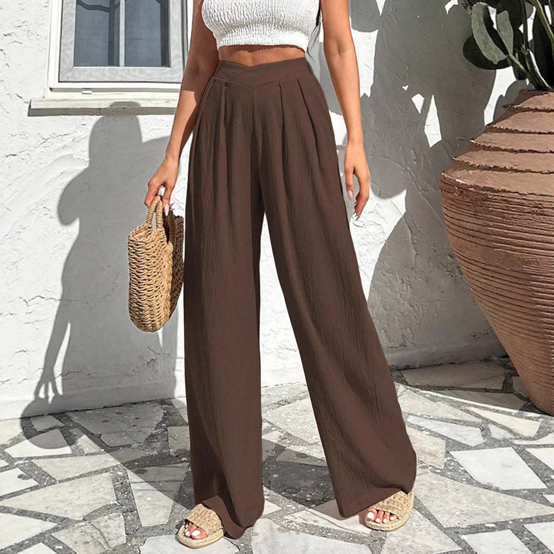 Damen weite Hochtaillenhose mit eleganten Falten R&B