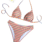 Damen Triangel-Bikini mit buntem Punktedesign und verstellbaren Bändern R&B