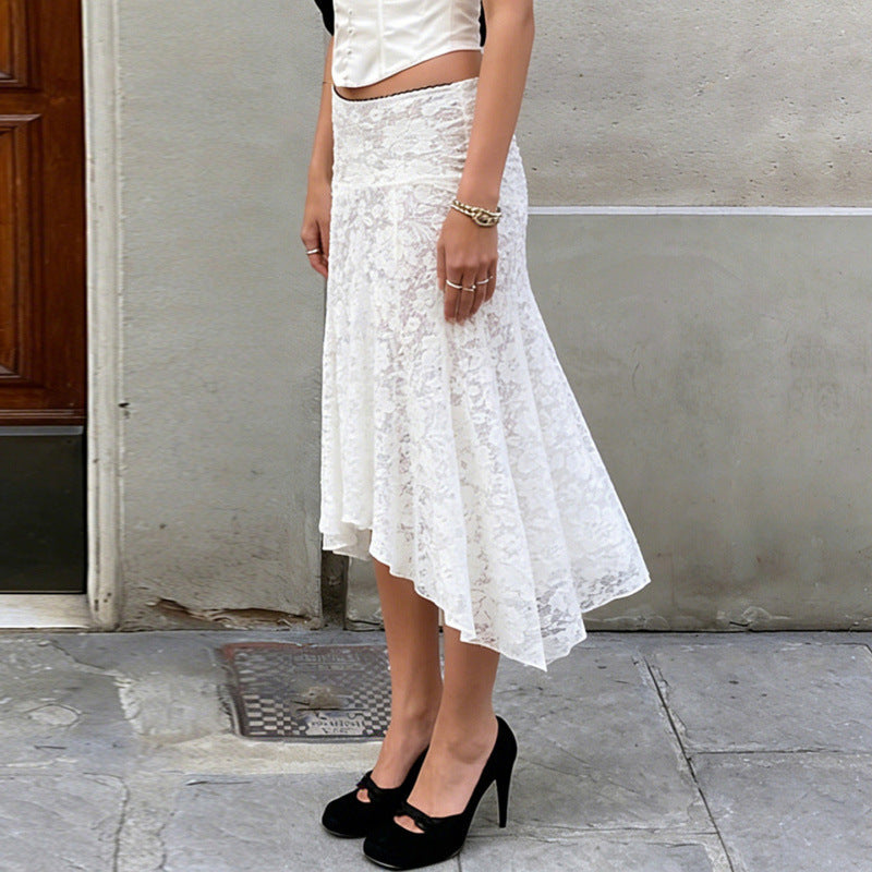 Damen Spitzenrock mit asymmetrischem Schnitt und floralen Details R&B