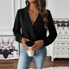 Damen Bluse mit modernem Wickeldesign und eleganten Puffärmeln R&B