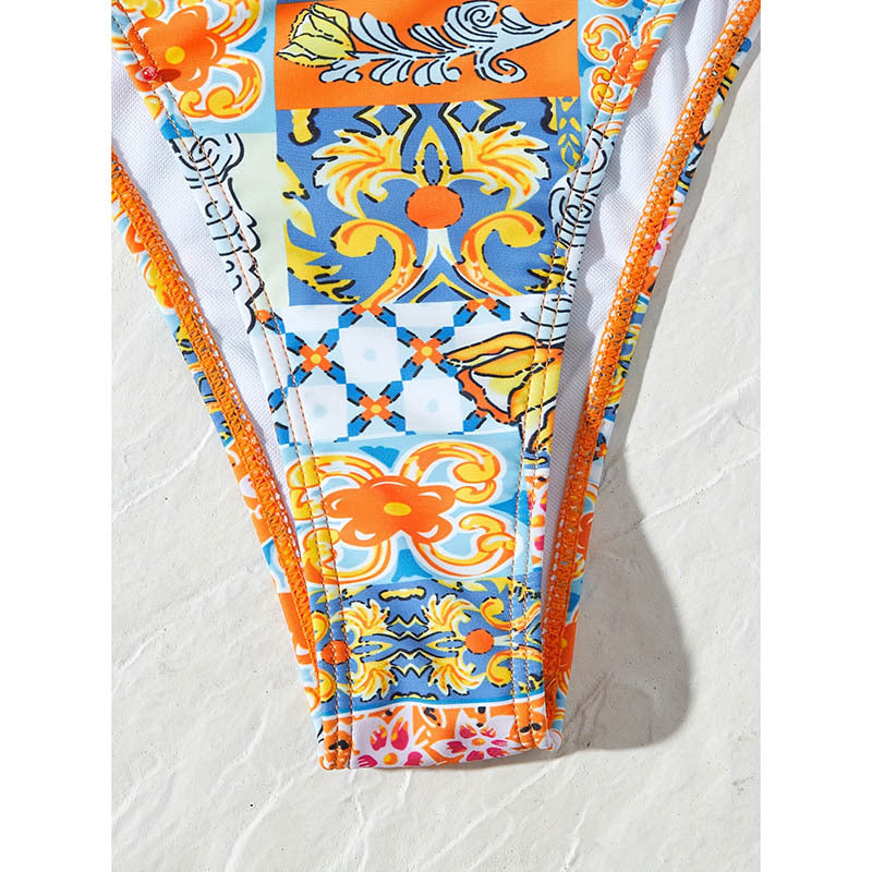 Damen Triangel-Bikini-Set mit verspielt floralem Muster und verstellbaren BindR&Bändern R&B