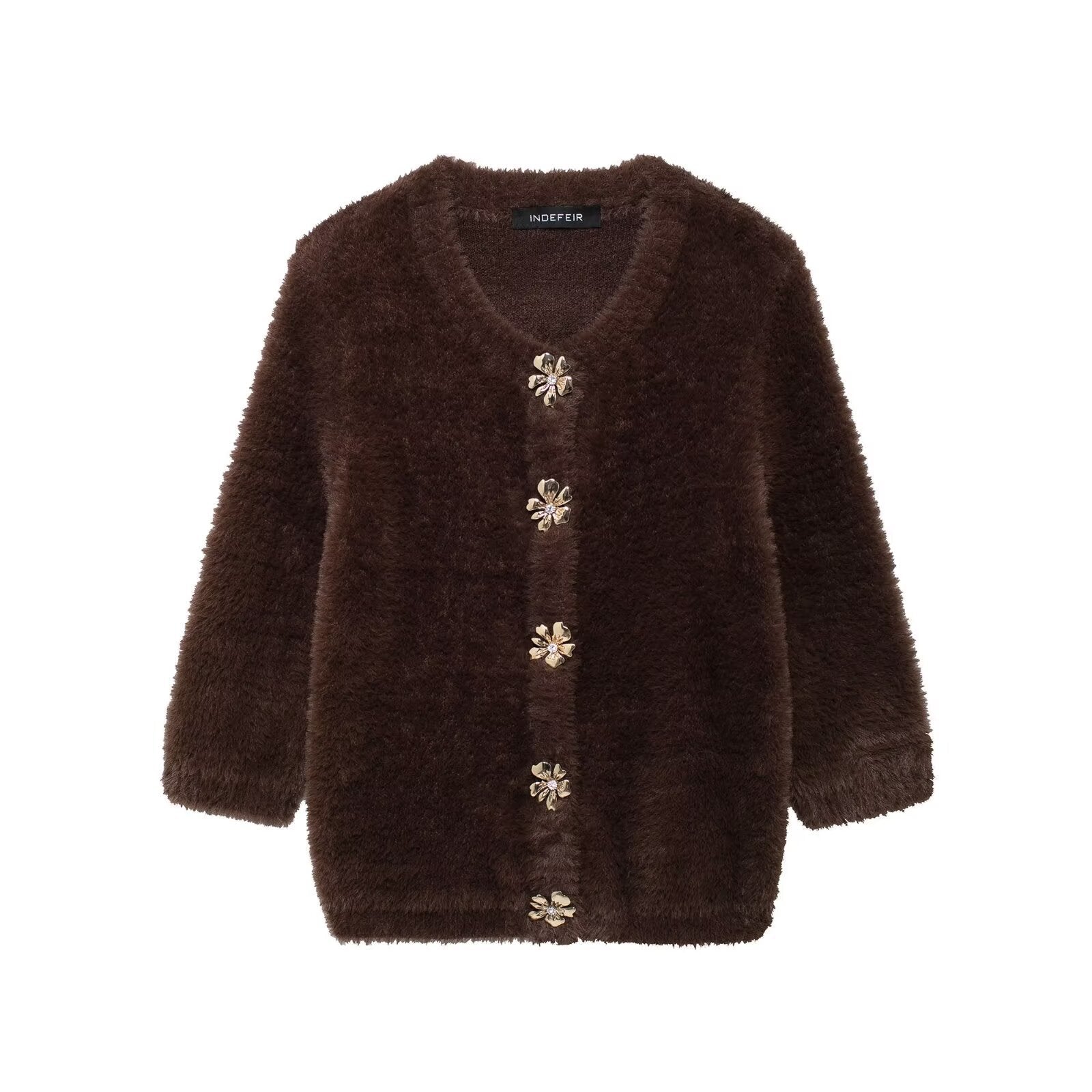 Damen flauschiger Cardigan mit dekorativen Knöpfen