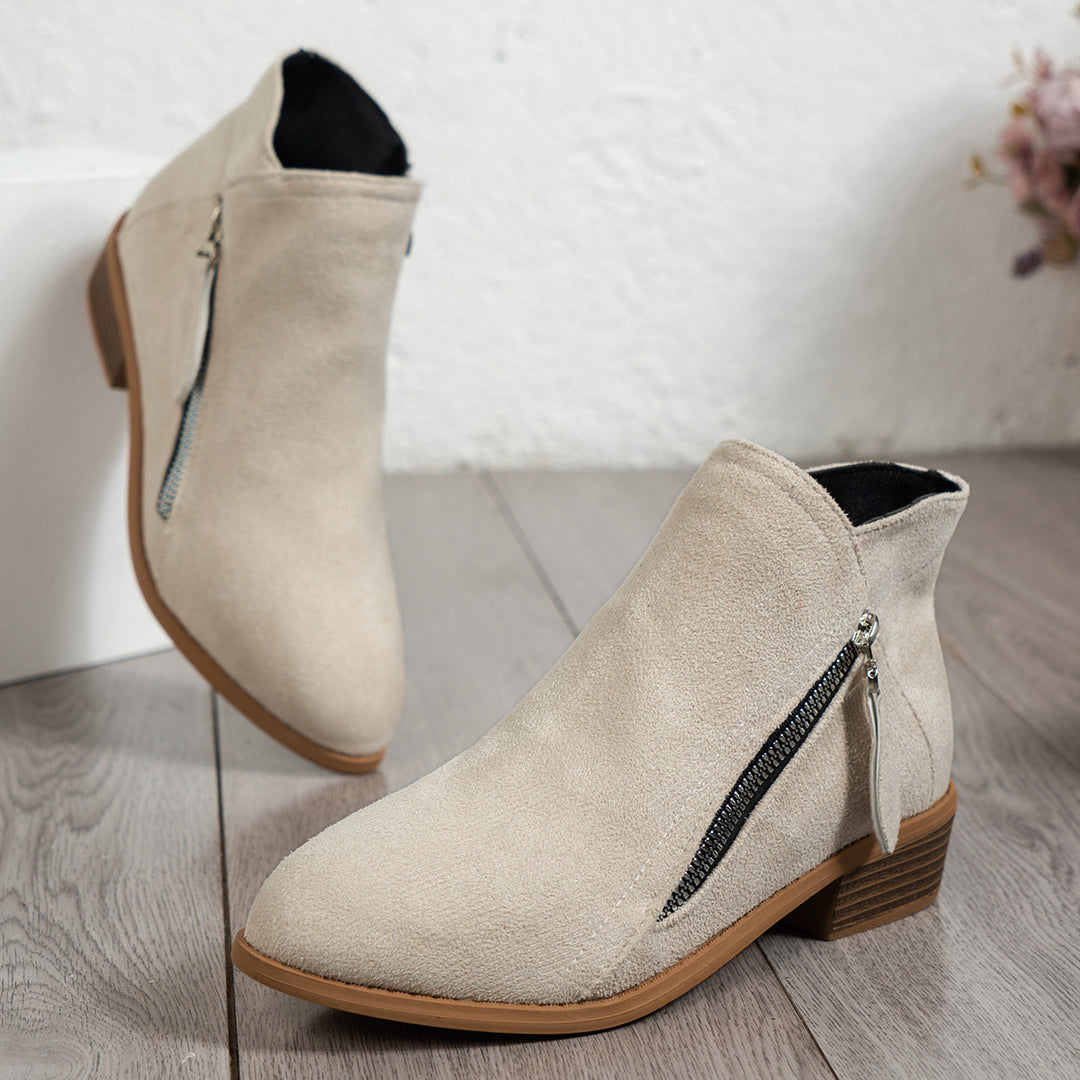 Damen Modische Stiefeletten mit seitlichem Reißverschluss und eleganter Perlenapplikation R&B
