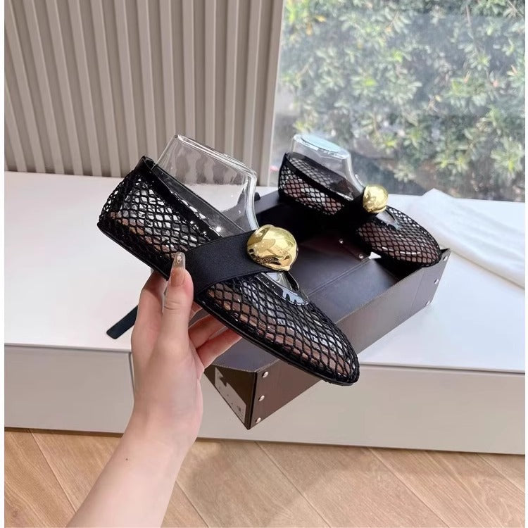 Damen Ballerinas mit luftiger Netzstruktur und dekorativem Goldakzent R&B