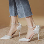 Damen elegante High Heels mit zartem Riemchen und Schleifenakzent R&B