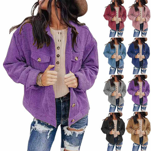 Damen lässige Kordjacke im Oversized-Schnitt mit Knopfdetails R&B