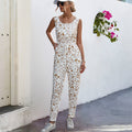 Damen Lässiger Jumpsuit mit Leomuster und elastischem Bund R&B