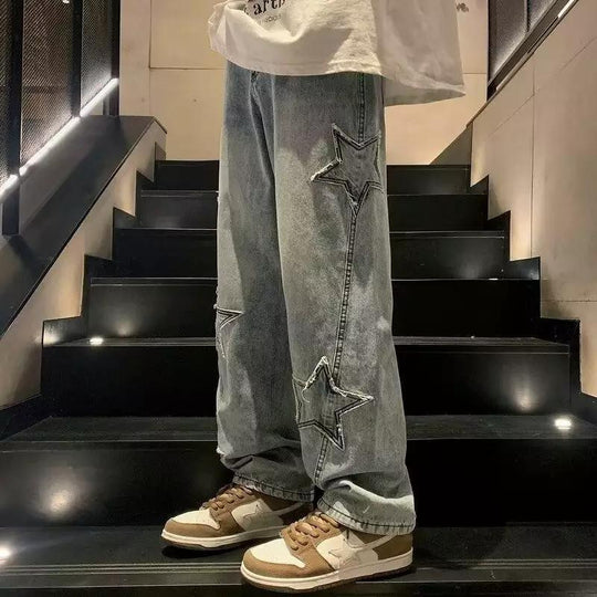 Herren lässige Jeans mit Sterne-Stickerei R&B