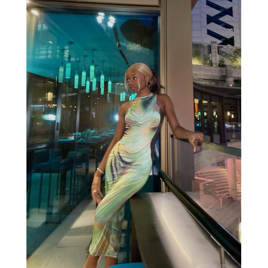 Damen Figurbetontes Maxikleid mit elegantem Grafikdruck und raffinierten Trägern R&B