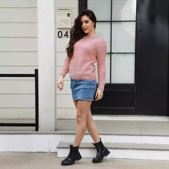 Damen kuscheliger Strickpullover mit hoher Elastizität und modernem Design R&B