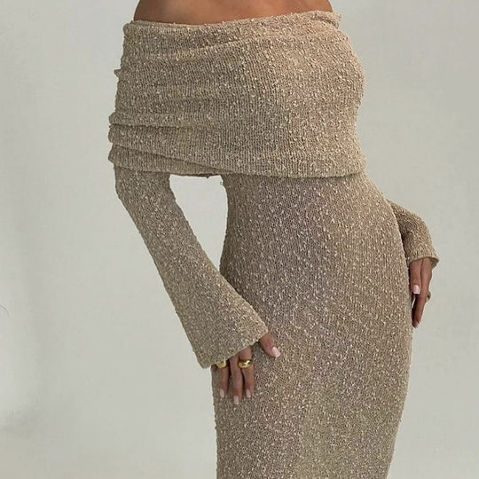 Damen Off-Shoulder Strickkleid mit langen Ärmeln und eleganter Silhouette R&B