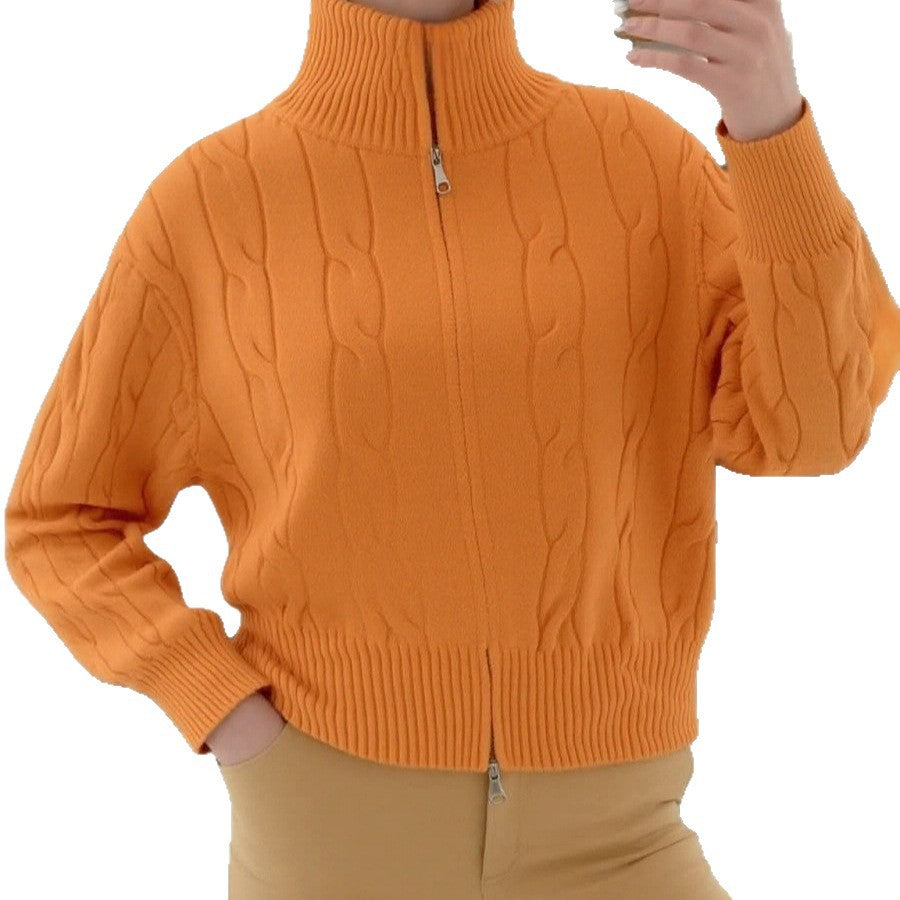 Damen Strickpullover mit hohem Kragen und Reißverschluss R&B