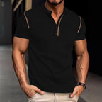 Herren nan tailliertes Struktur-Poloshirt mit Stehkragen und Zierpaspel R&B