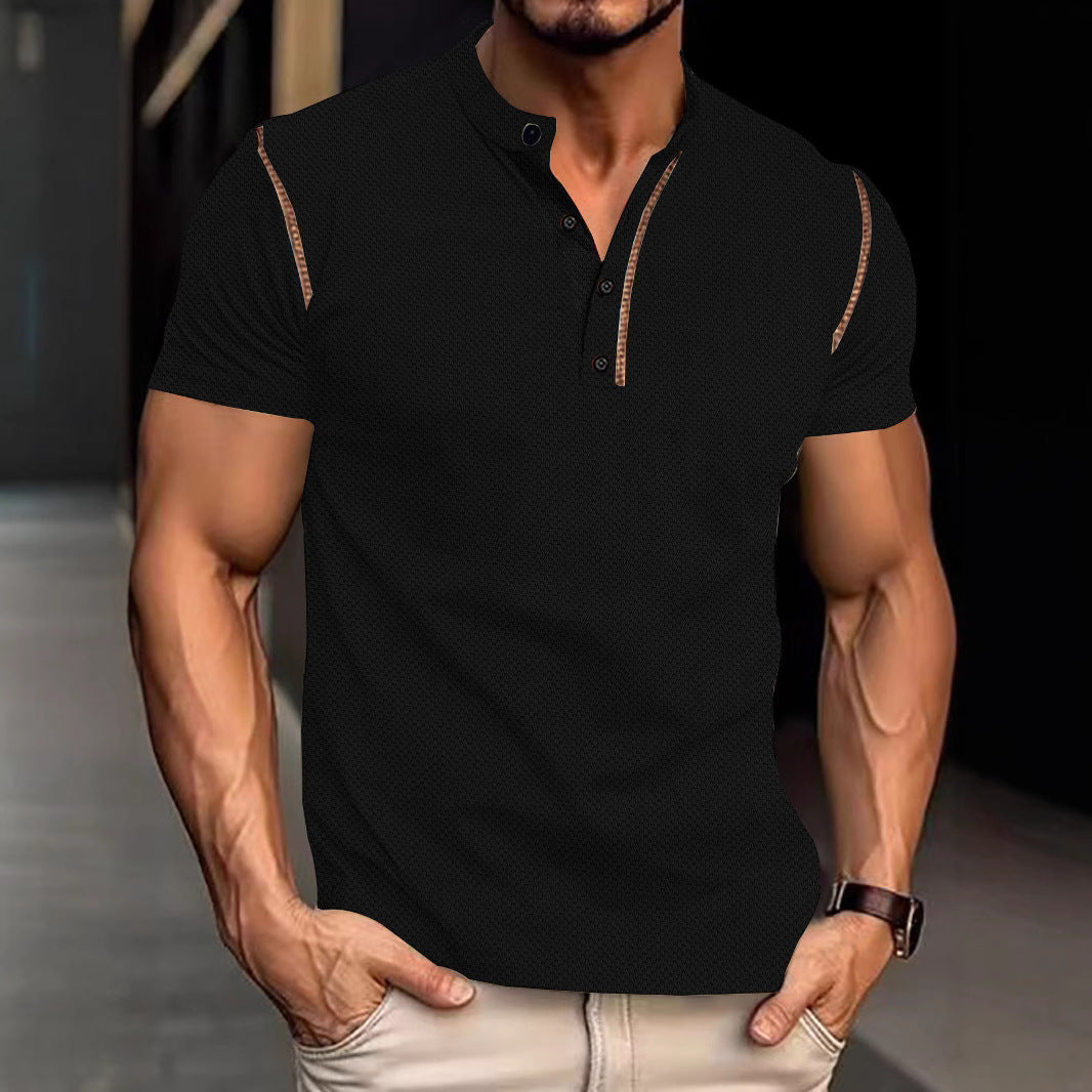 Herren nan tailliertes Struktur-Poloshirt mit Stehkragen und Zierpaspel R&B