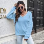 Damen V-Ausschnitt Strickpullover mit strukturierter Oberfläche und lässigem Schnitt R&B