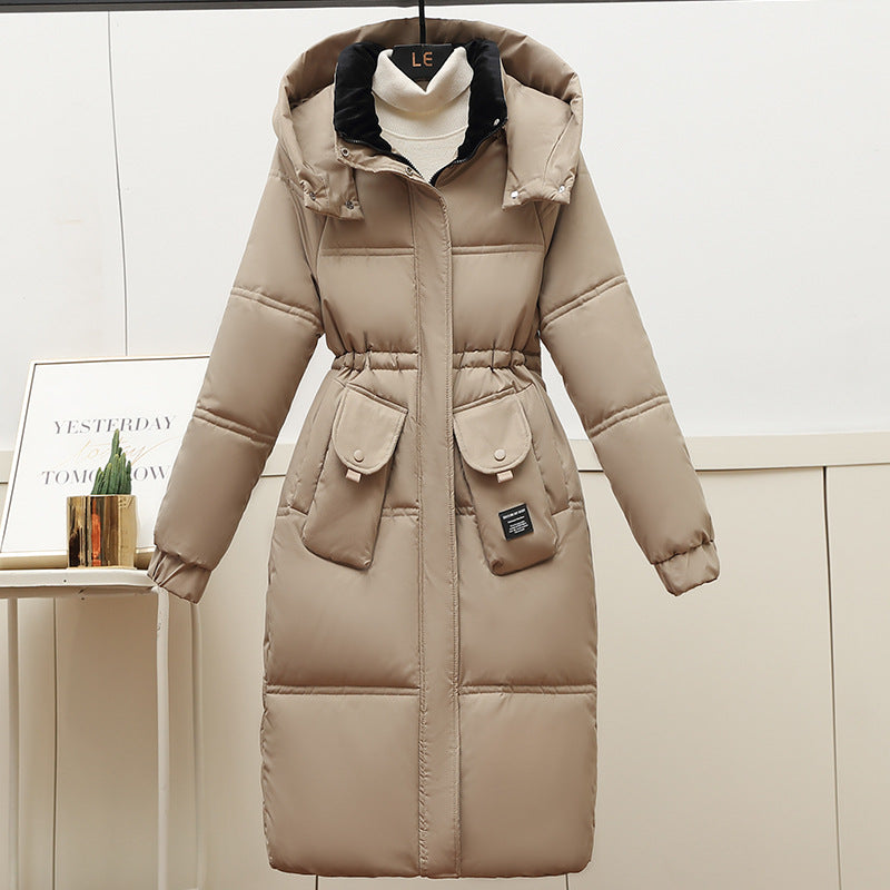 Damen Lange Pufferjacke mit abnehmbarer Kapuze und großen Taschen R&B