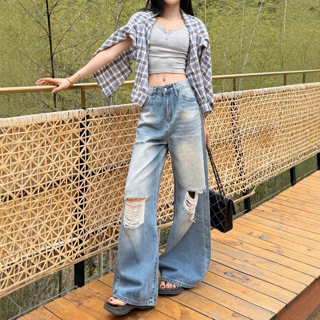Damen Weite Destroyed Jeans im lässigen Vintage-Look R&B