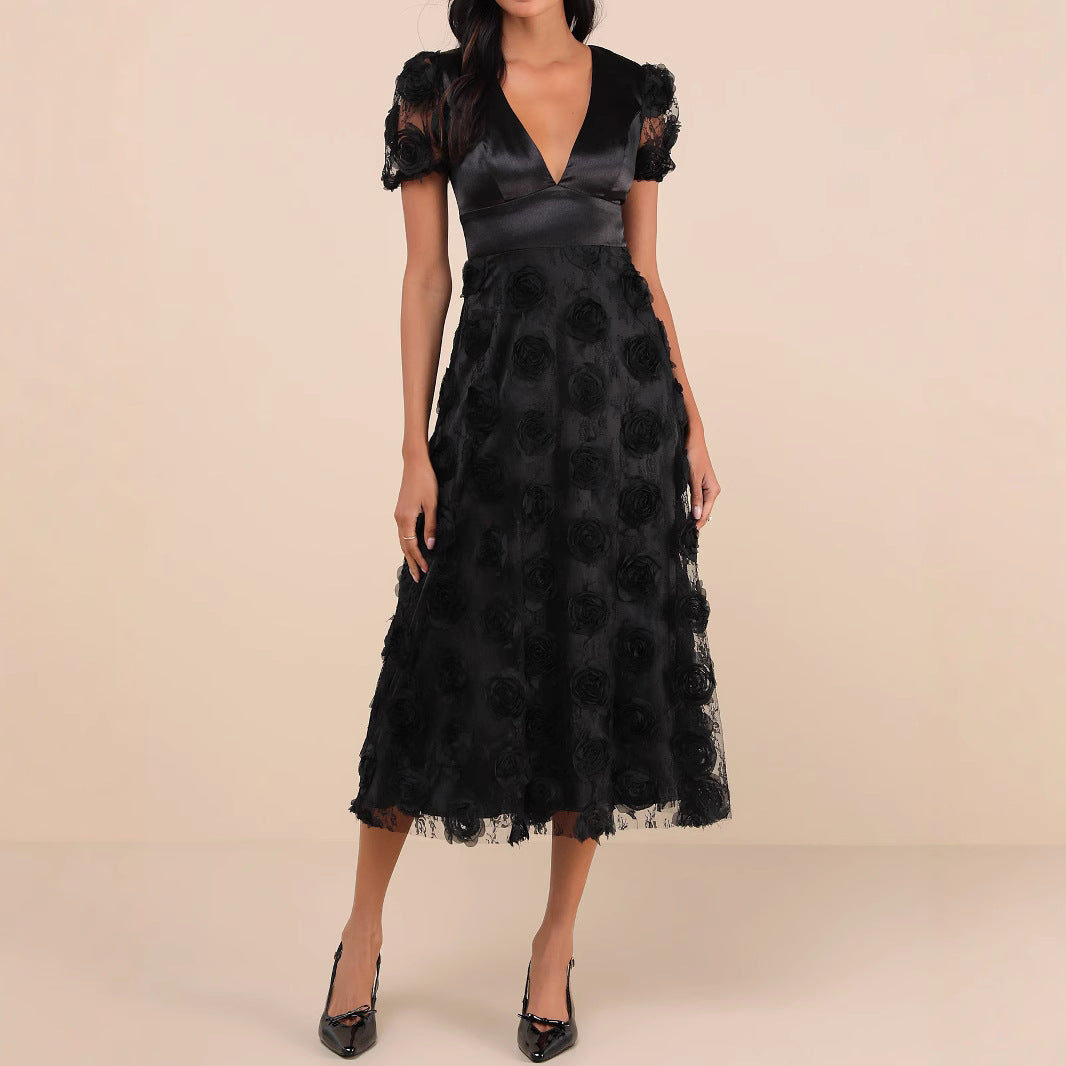 Damen Elegantes Maxikleid mit floralem Spitzenbesatz R&B