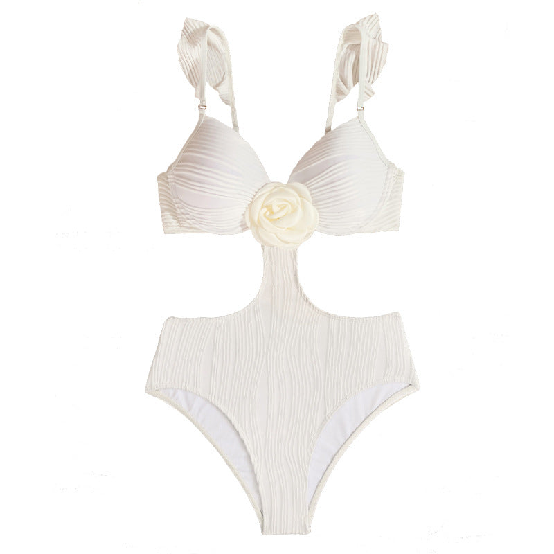 Damen Einteiler Badeanzug mit floralem Design und raffinierten Cut-Out R&B