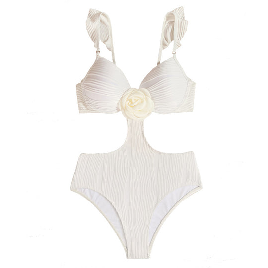 Damen Einteiler Badeanzug mit floralem Design und raffinierten Cut-Out R&B