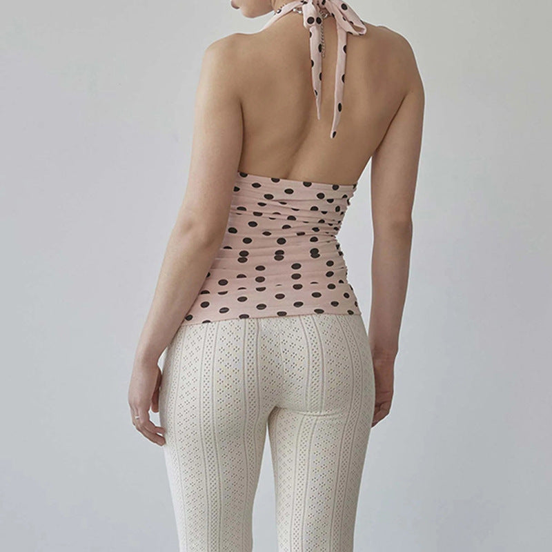 Damen Spaghetti-Trägertop mit Rüschen und verspieltem Punkte-Design R&B