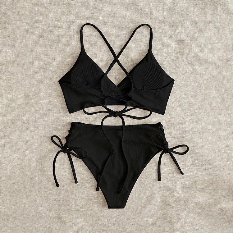 Damen Hochtaillierter Bikini mit verstellbaren Schnürdetails R&B