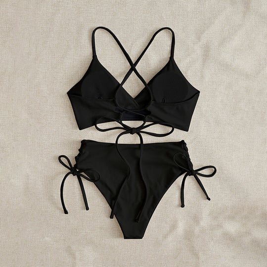 Damen Hochtaillierter Bikini mit verstellbaren Schnürdetails R&B