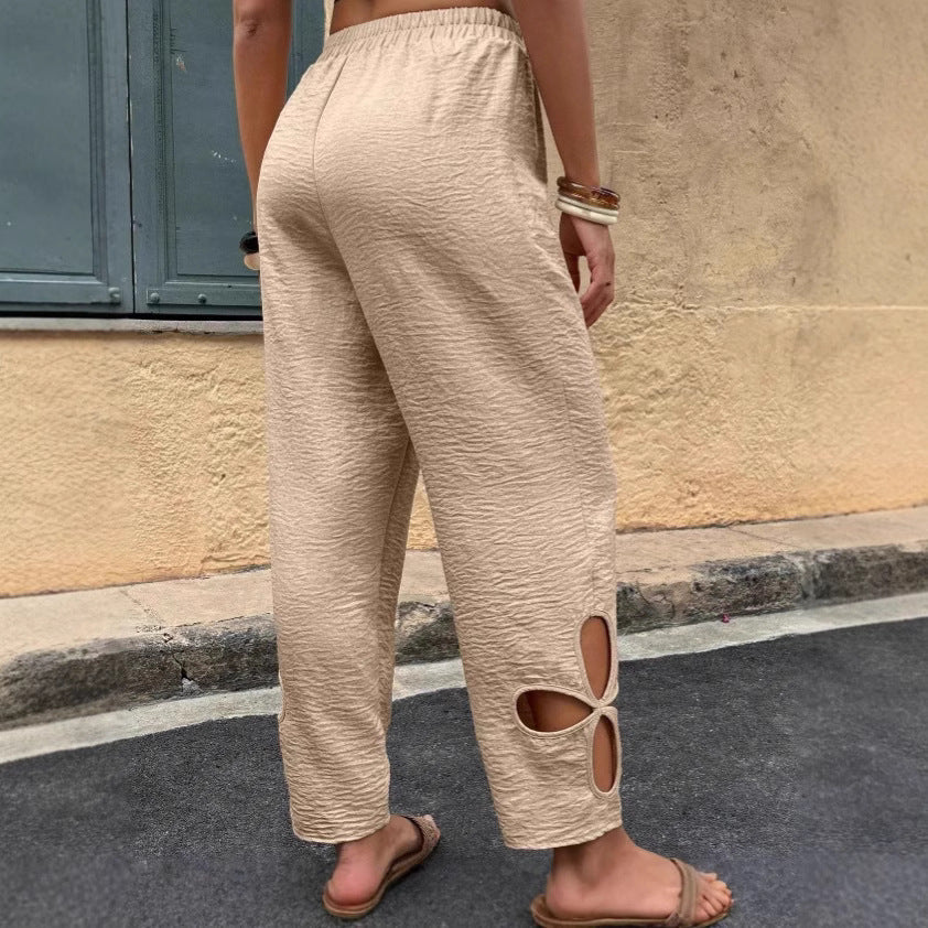 Damen Freizeithose mit dekorativen Cut-Outs und elastischem Bund R&B