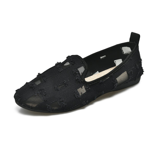 Damen nan lässiger Slipper mit Netz-Einsätzen und ausgefransten Jeansdetails R&B