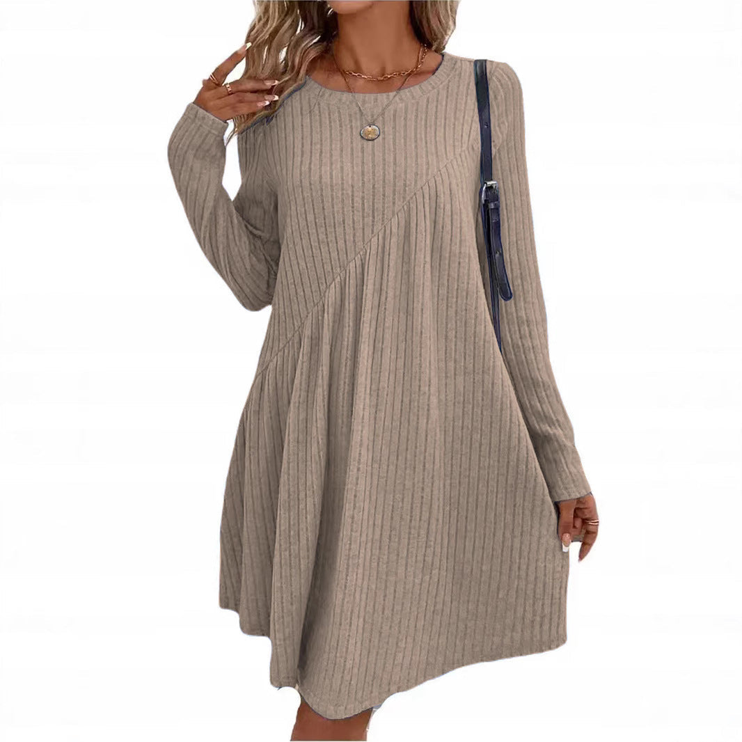 Damen lässiges Strickkleid mit asymmetrischem Schnitt und langen Ärmeln R&B
