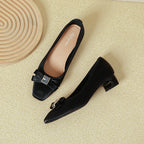 Damen elegante Ballerinas mit modischer Schleife und komfortablem Blockabsatz