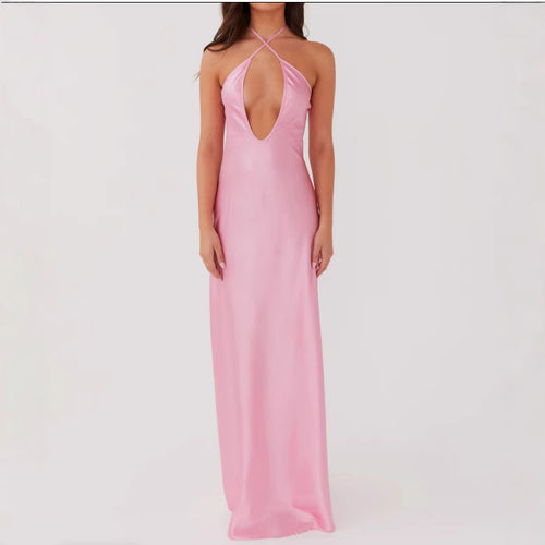Damen Maxikleid mit tiefem V-Ausschnitt und eleganter Rückenansicht R&B