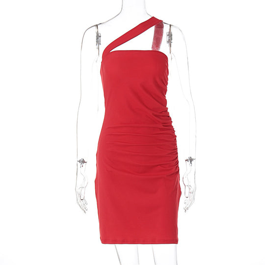 Damen figurbetontes Minikleid mit asymmetrischem Ausschnitt und eleganter Raffung R&B