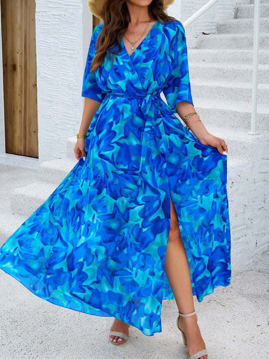 Damen Maxikleid mit eleganter Wickeloptik und seitlichem Schlitz R&B