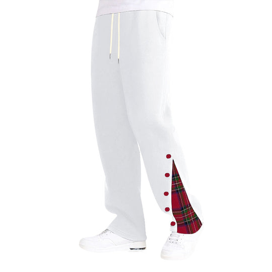 Herren bequeme Freizeithose mit seitlichen Knopfdetails und Karomuster R&B