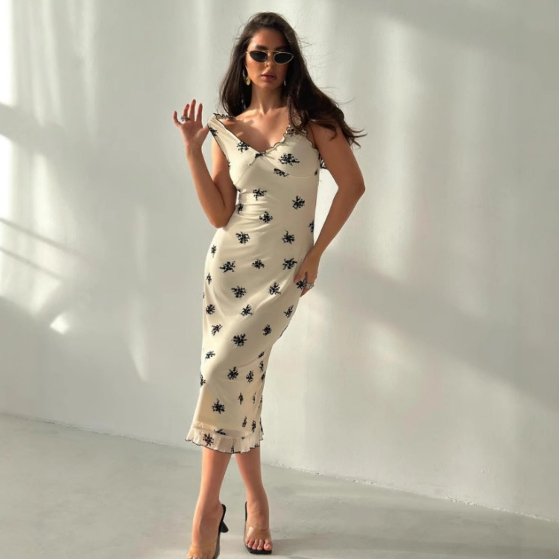 Damen Elegantes Maxikleid mit floralen Motiven und Rüschen R&B