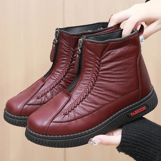 Damen Modische Stiefeletten mit doppeltem Reißverschluss und rutschfester Sohle R&B