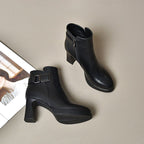 Damen Elegante Stiefeletten mit Blockabsatz und verstellbarem Riemen R&B